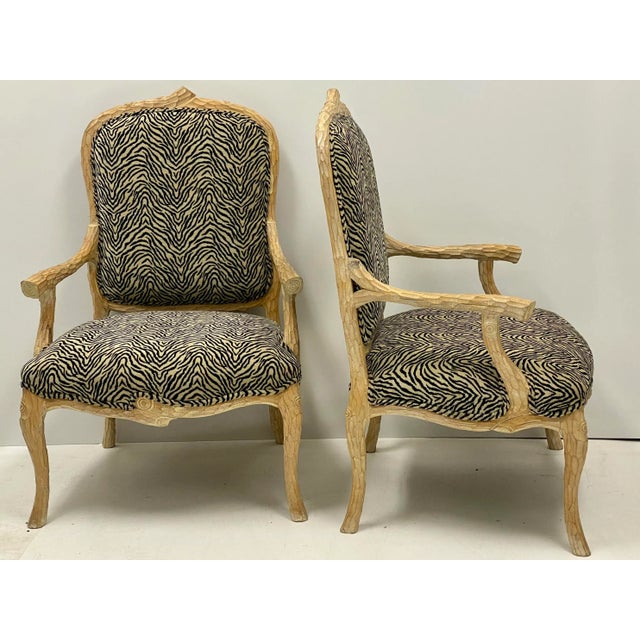 This is a 1970s pair of Italian bergere chairs. The frames are carved pine, and the vintage upholstery is in very good...
