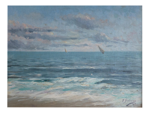 Impressionist Seascape with Sailboats, Oil on Canvas, Framed