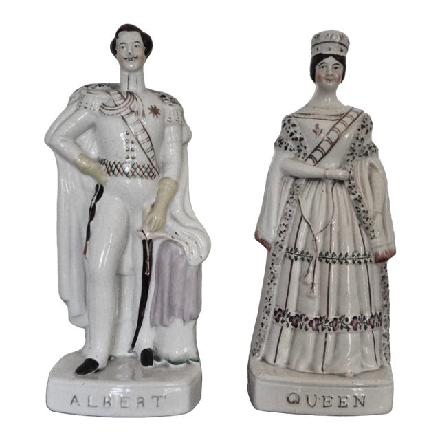 Pair of Large Antique Staffordshire Figures of Queen Victoria & Prince Albert For Sale