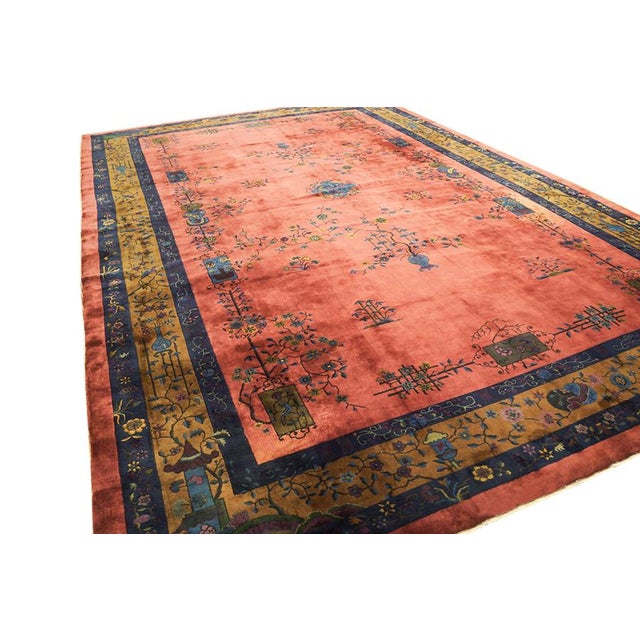 1920s 1920s Rich Red Big Size Floral Antique Wool Hand Knotted Art Deco Chinese Rug For Sale - Image 5 of 8