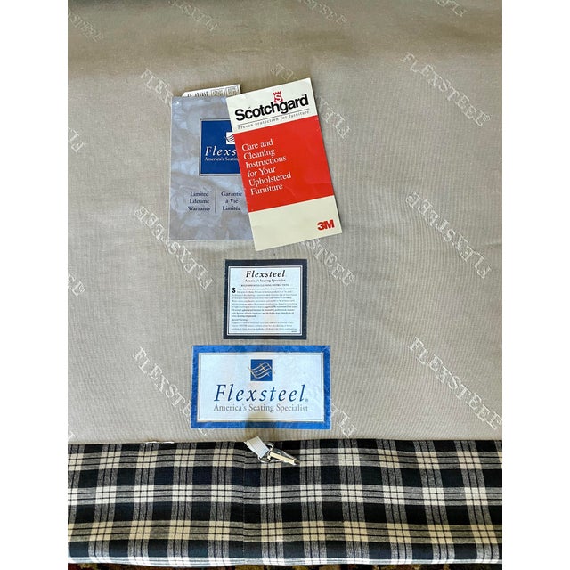 1990s Flexsteel Full Scroll Arm Gingham Sofa, American Made Chairish