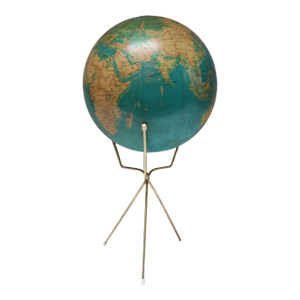 Vintage Cram's Physical Political Globe on Brass Tripod Base
