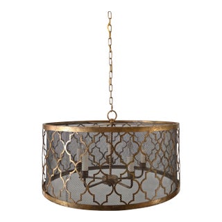 Vintage Drum Trellis Chandlier 5 Light Gold Leaf For Sale