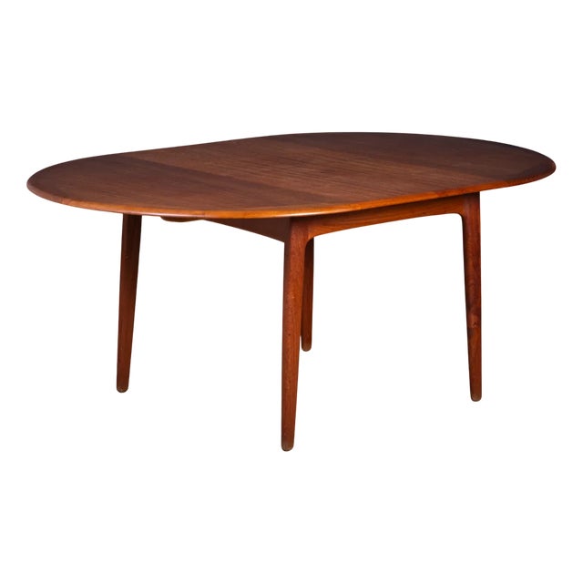 Round Teak Dining Table with Butterfly Extension by Svend Aage Madsen for K. Knudsen, 1960s For Sale