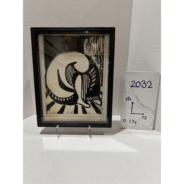 Black Original Woodblock Print 1/10 Signed 1972 Abstract Modernist Black White Framed For Sale - Image 8 of 8