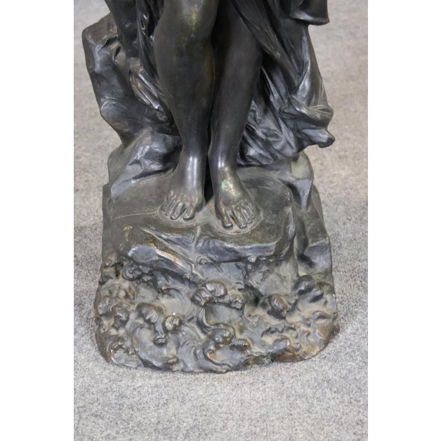 Late 19th Century Signed Max Bourgeois Standing Bronze Figure of Maiden With Putti Holding Torch For Sale - Image 5 of 10