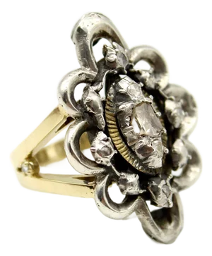 1920s Georgian Revival 14k Gold and Sterling Silver Ring With Diamonds, Size 7