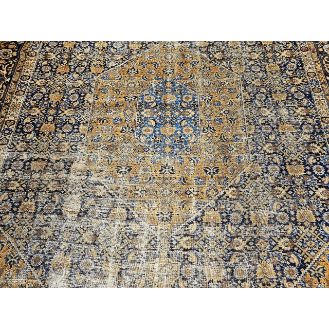 Textile Vintage Persian Tabriz Rug, Hand-Knotted Wool, Herati Geometric Pattern, Navy & Camel, 10x13 For Sale - Image 7 of 13