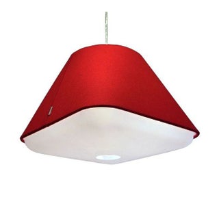 Large Fabric Shade Canopy Pendant in Red For Sale