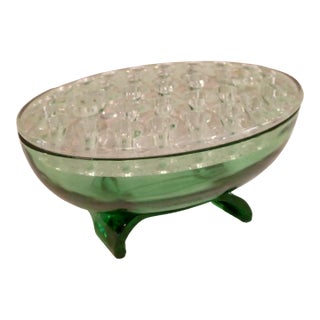 Vintage Martinsville Viking #1048 Oval Green Flower Frog For Sale