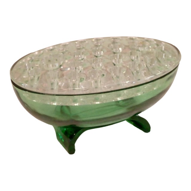 Vintage Martinsville Viking #1048 Oval Green Flower Frog For Sale