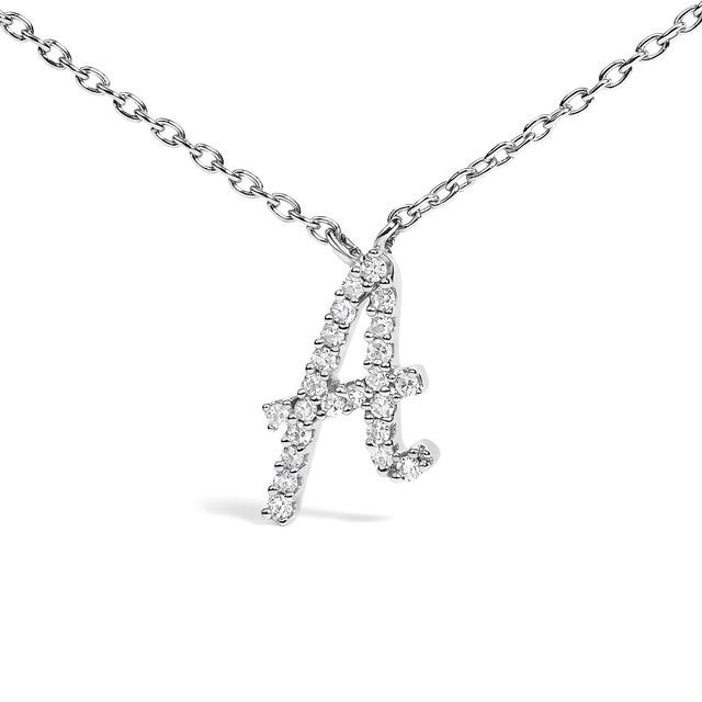 Embrace the elegance of personalization with this stunning 10K white gold pendant, delicately crafted into a flowing...