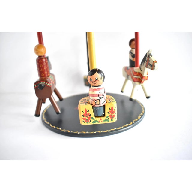 Vintage 1980s Hand-Made Wood Spinning Carousel Toy For Sale - Image 4 of 10