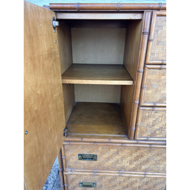 1980s Vintage 1980s Chinoiserie Faux Bamboo and Parquetry Campaign Gentleman's Dresser For Sale - Image 5 of 15