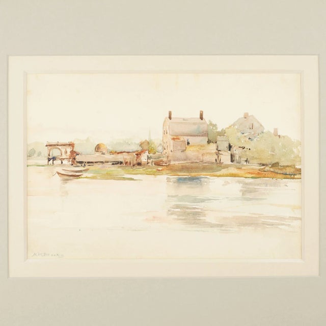 Watercolor on paper of the New England coastline, probably New Hampshire. Signed in graphite, lower left: M.M. Brooks...