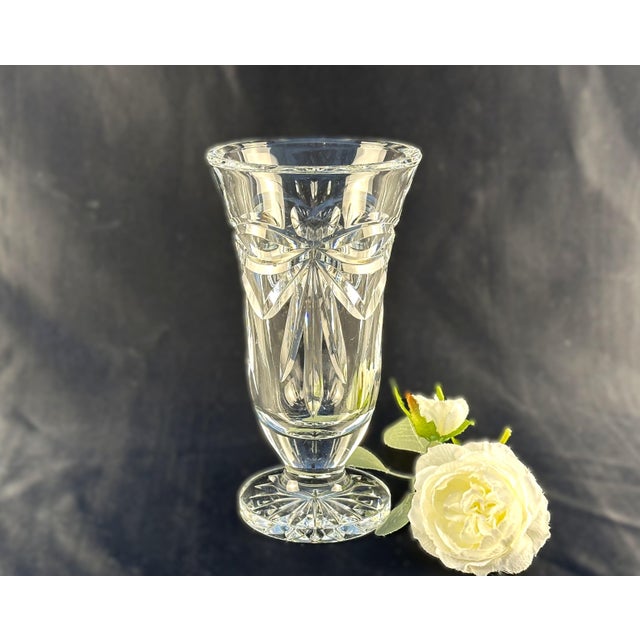 Fine quality Irish crystal flower vase by Waterford, pattern "Happy Anniversary". The vase features deep, precise hand-cut...