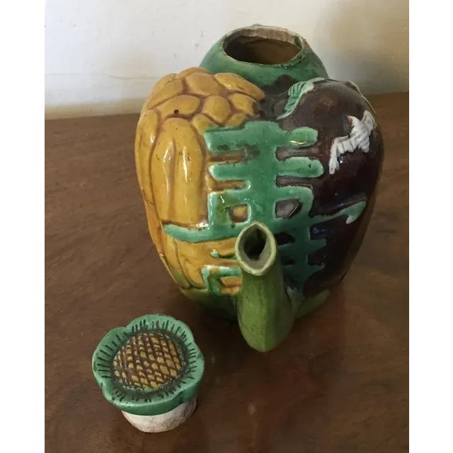 19th Century Antique 19th Century Chinese Porcelain Molded Vegetable Tea Pot in Famille Vert Glaze For Sale - Image 5 of 9