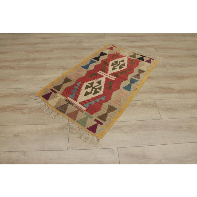Tribal 1990s Rustic Beige Hand Knotted Kilim For Sale - Image 3 of 13