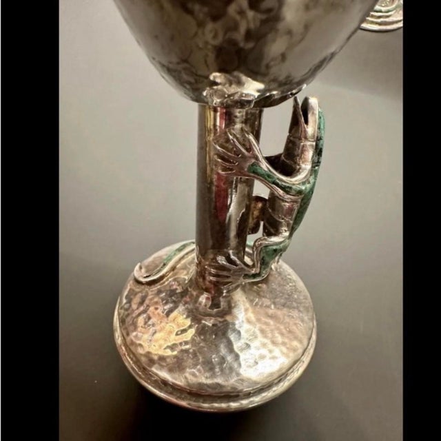 Vintage 1990s Emilia Castillo Mexican Silver Plate Glasses Goblets Green Lizards - Set of 6 For Sale - Image 9 of 12