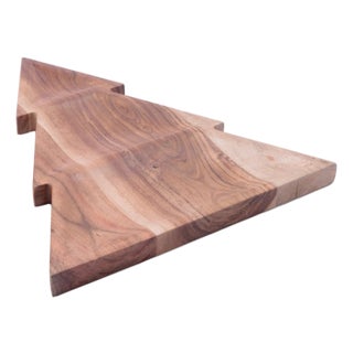 Wood Christmas Tree Divided Serving Tray 16"L For Sale