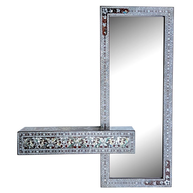Contemporary Contemporary Design Mother of Pearl Inlaid Mirror With Shelf For Sale - Image 3 of 14