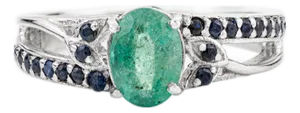 Modernist 7X5mm Oval Emerald Split Shank Silver Ring With September Birthstone - Size 7