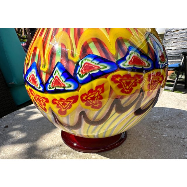 Glass Vintage 1960's Large Multi Colored Murano Millefiori Vase For Sale - Image 7 of 13
