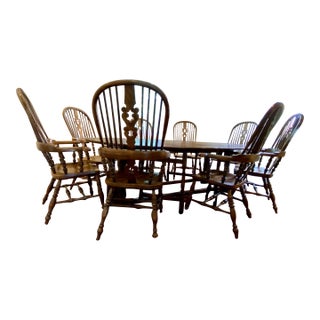 1980s English Windsor Gate Leg Drop Leaf Table and Chairs For Sale