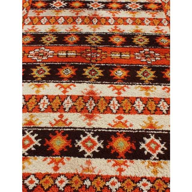 Vintage Moroccan Rug With Stripes & Tribal Design in Orange, D. Brown, Ivory For Sale In Atlanta - Image 6 of 12