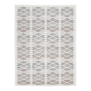 Modern Swedish Flat-Weave Wool Rug With Geometric Diamond Motif in Soft Neutrals For Sale