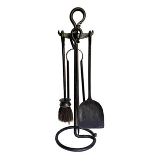 Vintage Wrought Iron Fireplace Set With Sculptural Loop Details For Sale