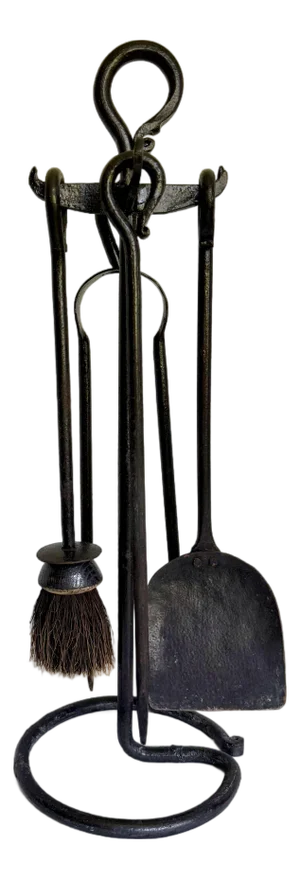 Vintage Wrought Iron Fireplace Set With Sculptural Loop Details