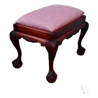 Vintage Carved Mahogany Chippendale Style Claw Foot Bench For Sale