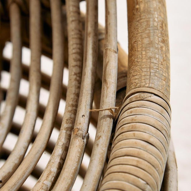 Wood Set of Rattan and Bamboo Chair and Ottoman, 1970s For Sale - Image 7 of 18