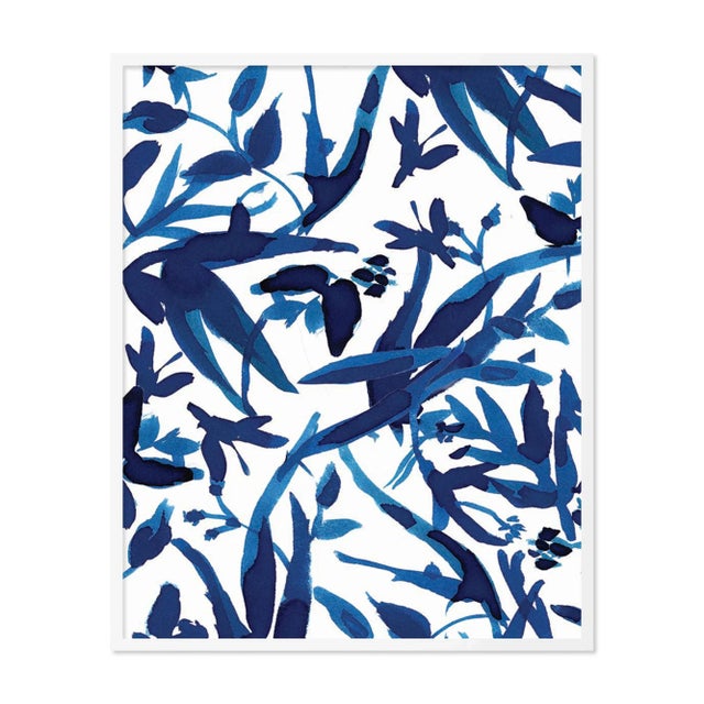 Contemporary Cobalt Vines 1 by Gold Rush Art, Art Print in White Frame, Large For Sale - Image 3 of 3