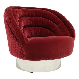 Vladimir Kagan Ellipse Lounge Chair in Red Velvet For Sale