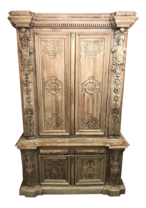 19th Century Monumental French Renaissance Figural Carved Oak Bookcase