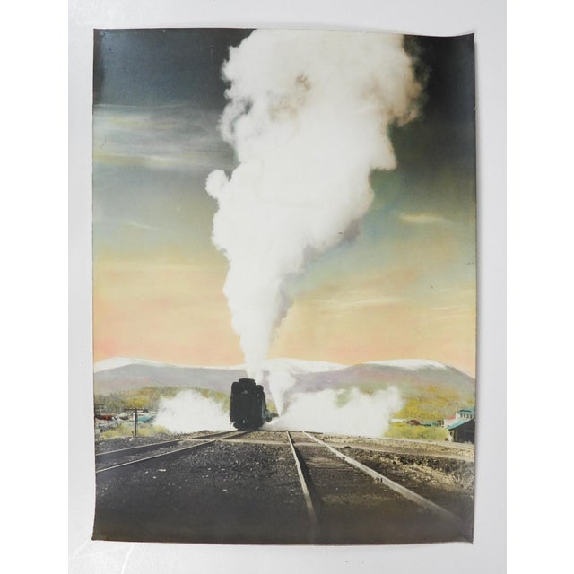 Early 20th century colortone advertising photograph of steam engine on the railroad tracks. Unsigned. Unframed, edge and...
