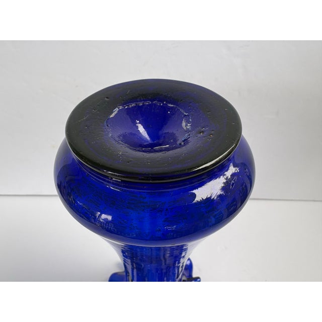 Vintage Mary Gregory Style Cobalt Blue Glass Vase With Ruffled Rim For Sale - Image 9 of 12