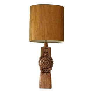Terracotta Ceramic Floor Table Lamp by R. Rooke with Lampshade attributed to R. Houben, 1960s For Sale