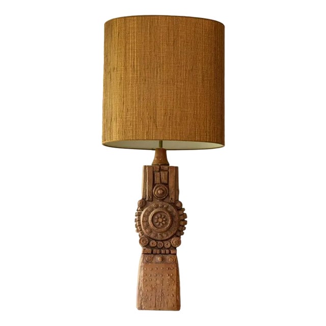 Terracotta Ceramic Floor Table Lamp by R. Rooke with Lampshade attributed to R. Houben, 1960s For Sale