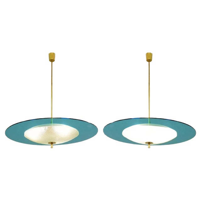 Saucer Shaped Chandelier in the Style Fontana Arte, Italy, 1960s For Sale