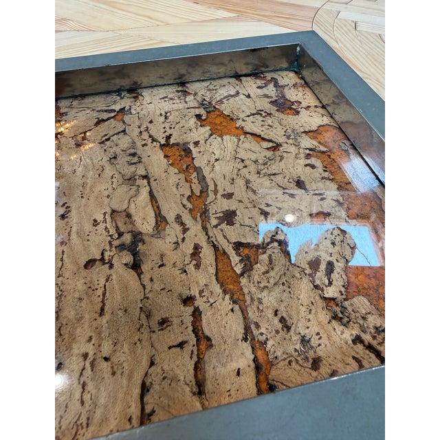 Vintage Square Tray With Cork Inlay and Metal Frame For Sale - Image 4 of 7