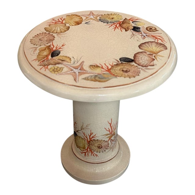 Traditional Italian Ceramic Hand Painted Coral Motif Side Table For Sale - Image 3 of 7