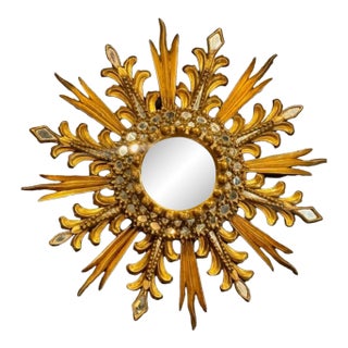 Vintage Italian Carved and Giltwood Sunburst Mirror For Sale