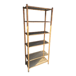 Mid 20th Century Gilt Faux Bamboo Étagère With Smoked Glass Shelves