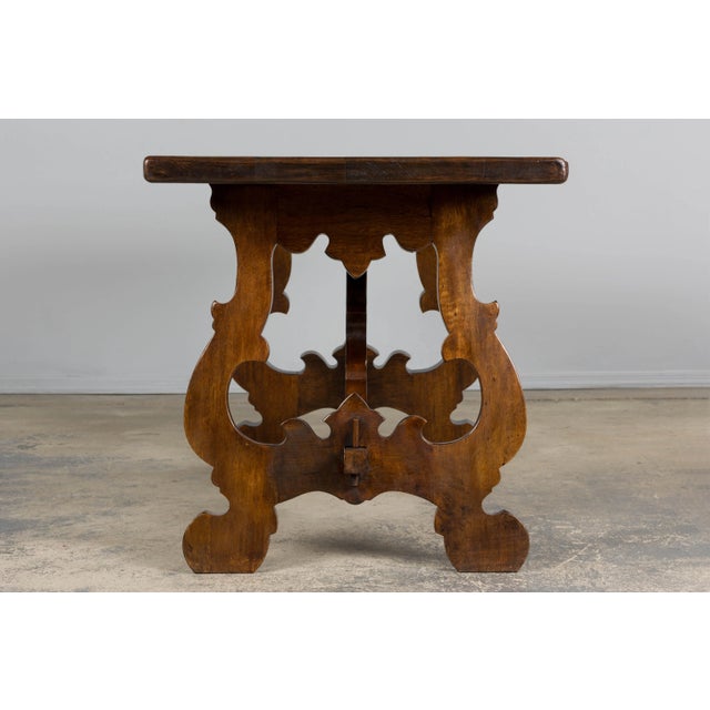 Antique Spanish Renaissance Revival Walnut Trestle Dining Table For Sale - Image 11 of 16