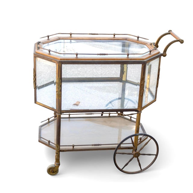 Mid 20th Century Mid-Century French Tea Cart, Brass and Glass, Hollywood Regency Style For Sale - Image 5 of 6