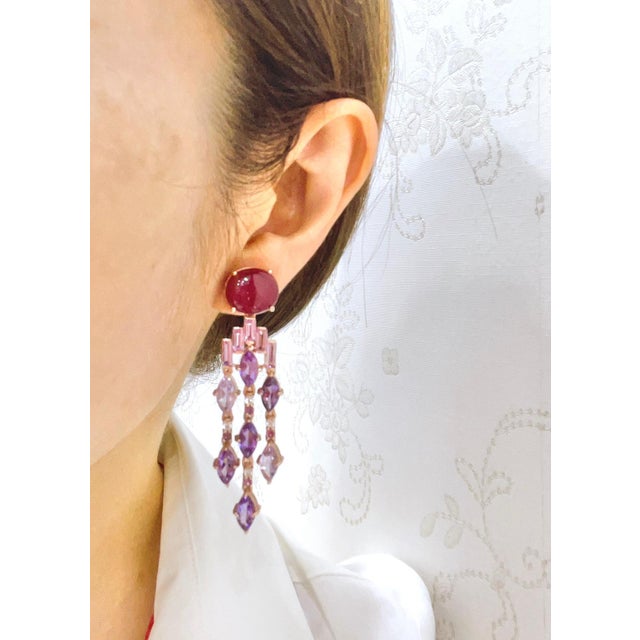 Late 20th Century Bochic "Capri" Vintage Ruby & Purple Amethyst Earrings Set in 18k Gold & Silver For Sale - Image 5 of 18