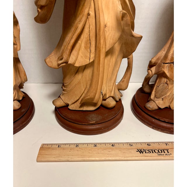 1940s Republic Era Chinese Hand Carved Wood Immortals Statues- Set of 4 For Sale - Image 11 of 12